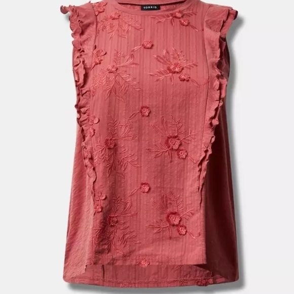 Torrid Pink Floral Ruffle Blouse Size 2 (18/20) - Picture 3 of 9